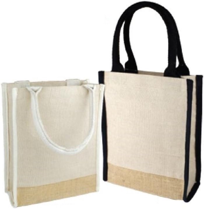 Small Jute Blend Tote Bags with Full Gusset and Burlap Accents (Small, Natural)