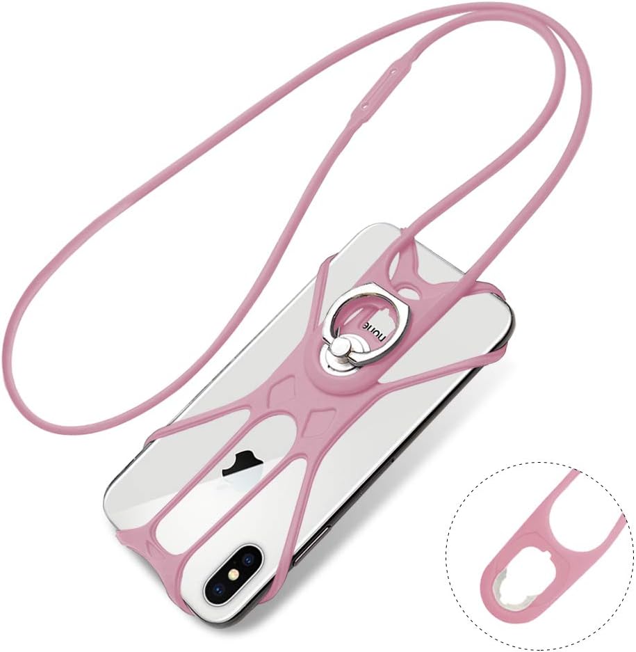 Doormoon 2 in 1 Cell Phone Lanyard, Silicone Neck Strap Detachable 360 Swivel with Ring Stand Universal for Smartphone iPhoneX XR Xs Max,Samsung Galaxy Note Series 4.0-6.5 inch (Pink)