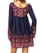 YesFashion Women Bohemian Floral Printed Ethnic Loose Casual Dress Navy Blue S