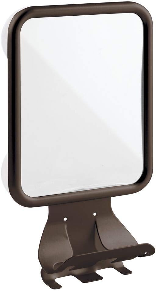 mDesign Large Modern Metal Suction Shaving Mirror Center for Bathroom Showers and Tubs - Holders for Shaving Cream and Razors - Bronze: Home & Kitchen
