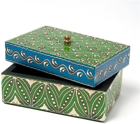 Sitara Collections SC1942 Hand-Painted Green Mango Wood Box, Medium