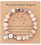 HGDEER Graduation Gifts, Natural Stone Compass/Heart Bracelets for Women Mens Girls Boys