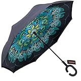 WASING Double Layer Inverted Umbrella Cars Reverse Umbrella, Windproof UV Protection Big Straight Umbrella for Car Rain Outdoor With C-Shaped Handle