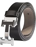 Men's Geniune Leather Belt Slide Metal Buckle Adjustable Waistband Black 105cm