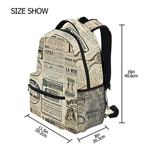 TropicalLife Vintage Newspaper Backpacks School Bookbag Shoulder Backpack Hiking Travel Daypack Casual Bags