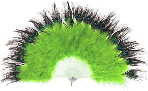 Donsinn 1920s Peacock Feather Fan, Large Flapper Folding Hand Fan for 20s Vintage Gatsby Party