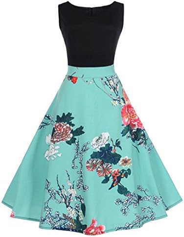 Alixyz Women Mini Dress 50s Hepburn Vintage Floral Printed Elegant Party Swing Dress