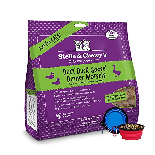 Stella & Chewy's Freeze Dried Cat Food,Snacks Super Meal Mixers 18-Ounce Bag with Hot Spot Pets Food Bowl - Made in USA (Duck)