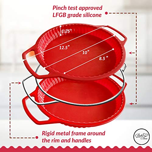 Nonstick Tart Pan - 10 Inch Silicone Pie Pan - Rust/Stain Proof Round Quiche Pans (vs Aluminum Metal Tart Pans With Removable Bottom) - Patented Metal Reinforced Handles - Easy To Release Tart Pans