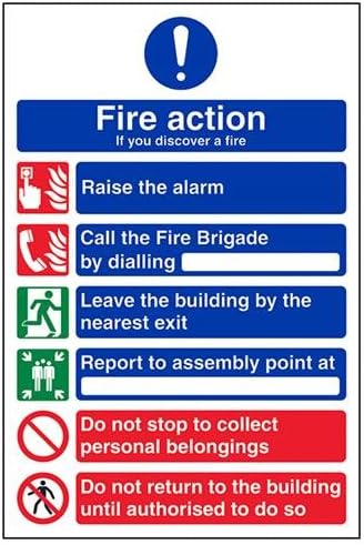 V Safety General Fire Action 6 Message Sign - Portrait - 210mm x 297mm (A4) - Self Adhesive Vinyl, white