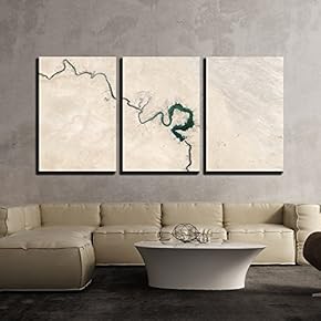 3 Piece Canvas Wall Art - Aerial View of Long River - Modern Home Art Stretched and Framed Ready to Hang - 16"x24"x3 Panels