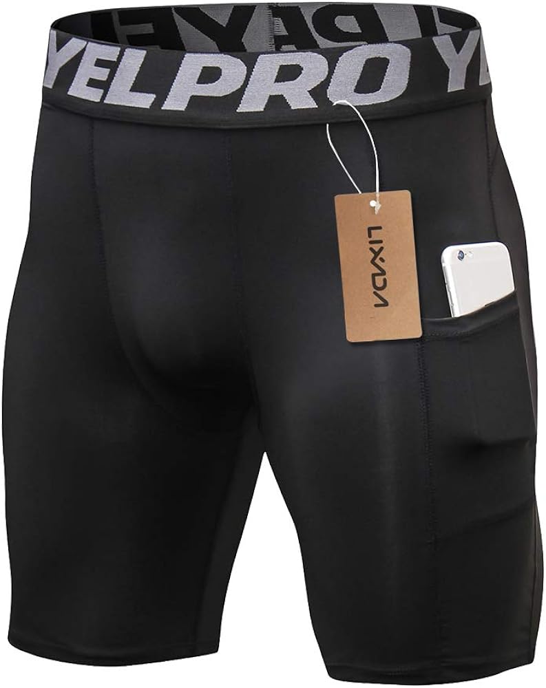 Lixada Men's Compression Shorts Pants Sports Baselayer Tights Active Workout Underwear Leggings with Pockets : Clothing