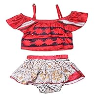 KABETY Baby Girls Princess Moana Swimsuit Two Piece Off Shoulder Bikini Set (Red 0221, 130/5-6Y)