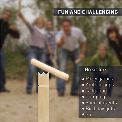 EasyGoProducts Kubb The Viking Wooden Outdoor Lawn Game Set - One 2 3/4" x 12" King, Ten 1.75" x 6" Kubb Blocks, Six 1" Diameter x 12", Brown Small (EGP-TOY-007)