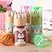Mziart Cute Cartoon Bear Mini Drawing Colored Pencils with Sharpener, 3.5
