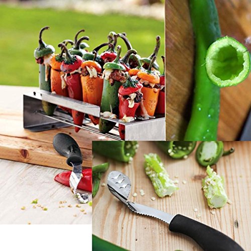 Prokitchen 2-pack Jalapeno Pepper Corer Stainless Steel Chili Corer Remover with Serrated Edge for Barbecue Kitchen Tool Gadgets Set