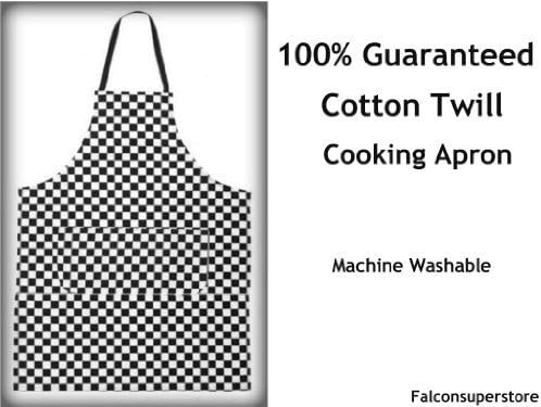 100% COTTON BLACK AND WHITE CHECKED PROFESSIONAL APRON **FREE UK POST** BUTCHER APRON OVERALL BLACK WHITE CHECKERED CATERING CHEF OVERALL