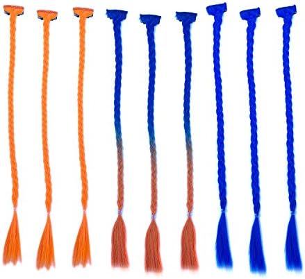 Color Me Quick Single Braid Hair Extensions - Clip-In, Blue &amp; Orange, 9 Pack