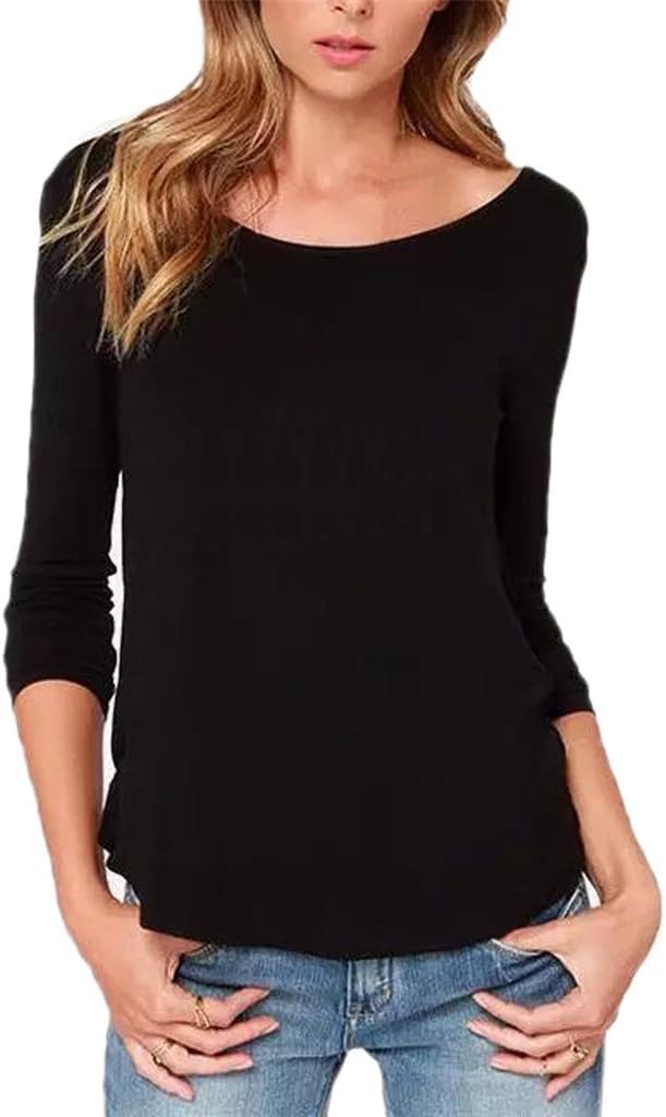 Women's Loose Long Sleeve Backless Top Blouse X-Large Black