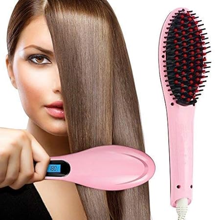 COBRA Hair Electric Comb Brush 3 in 1 Ceramic Fast Hair Straightener For Women's Hair Straightening Brush with LCD Screen, Temperature Control Display,Hair Straightener For Women (PINK)