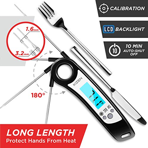 Kizen Instant Read Meat Thermometer - Waterproof Ambidextrous Thermometer with Backlight & Calibration. Digital Food Thermometer for Kitchen, Outdoor Cooking, BBQ, and Grill! - Thumbnail 4