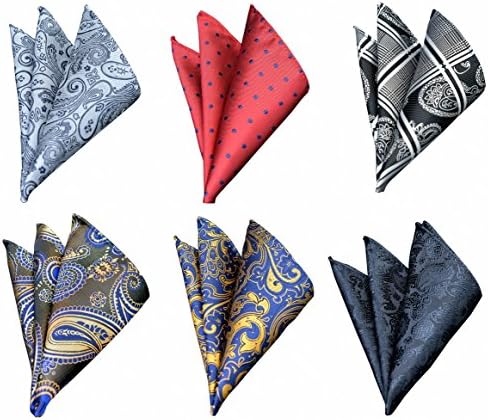 RRiody 6 Pcs Mens Printing Floral Patterns Pocket Squares Handkerchiefs Hanky Wedding Party (Colorful 4)