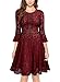 MISSMAY Women's Vintage Full Lace Contrast Flare Sleeve Big Swing A-Line Dress (Large, Red)