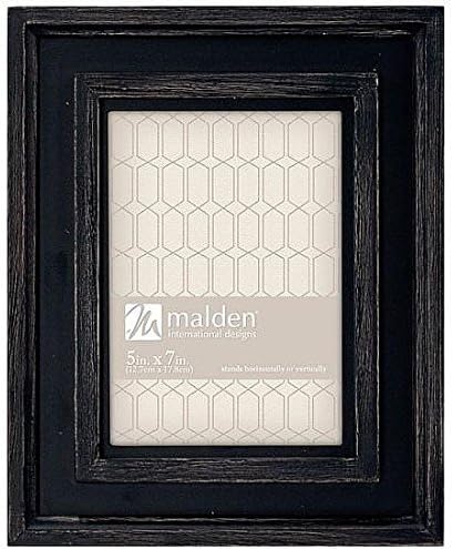 Malden International Designs Rustic Woods Hayward Ridge Scratch Rustic Black Dimensional Boarders Wood Picture Frame, 5x7, Brown