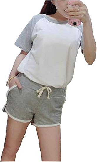 Amazon スプリングスワロー レディース ルームウェア スポーツウェア ちょい出 や 部屋着 にも ピッタリ スウェット 上下 セット ウイメンズ シンプル 可愛い 春夏 ティーシャツ ティーン デザイン 五分 袖 グレー Xl パジャマ ルームウェアセット 通販
