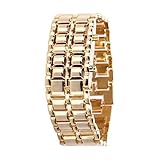 Soleasy@ 8-LED Blue Light Digit Stainless Steel Bracelet Wrist Watch Gold WTH0353