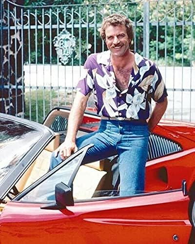 Photographs - Tom Selleck in Hawaiian shirt sits on his Ferrari 308 Magnum TV 8x10 inch photo