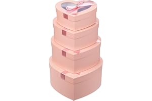 Oairse Pink Heart Shaped Boxes for Flower Arrangements Heart Box for Flowers Set of 4 Nesting Gift Boxes with Clear Lids for Present, Bridesmaid, Proposal, Birthday