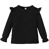 Magic Park 12M-14Y Toddler Girl Long Sleeve Blouse Kids Solid Color Tee Little Girls Ruffle Cuffs T-Shirt Winter Casual Tops