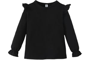 Magic Park 12M-14Y Toddler Girl Long Sleeve Blouse Kids Solid Color Tee Little Girls Ruffle Cuffs T-Shirt Winter Casual Tops