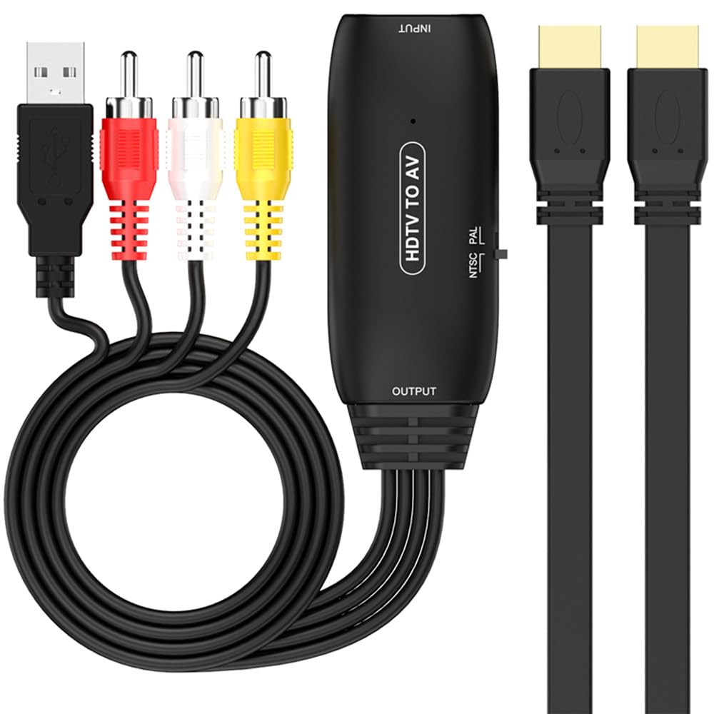 H.May HDMI to RCA Converter, HDMI to RCA Cable, HDMI to AV Adapter Cable,Supports PAL/NTSC,for PS4, Roku, Chromecast, Apple TV, PC, Laptop, Xbox, HDTV, DVD Etc（Includes HDMI, AV cable）