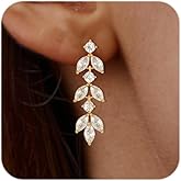 Vetieeimo Dainty Dangle Earrings Elegant Marquise Leaf Cubic Zirconia Drop Earrings Wedding Prom Parties Earrings Stylish Jewelry Gift