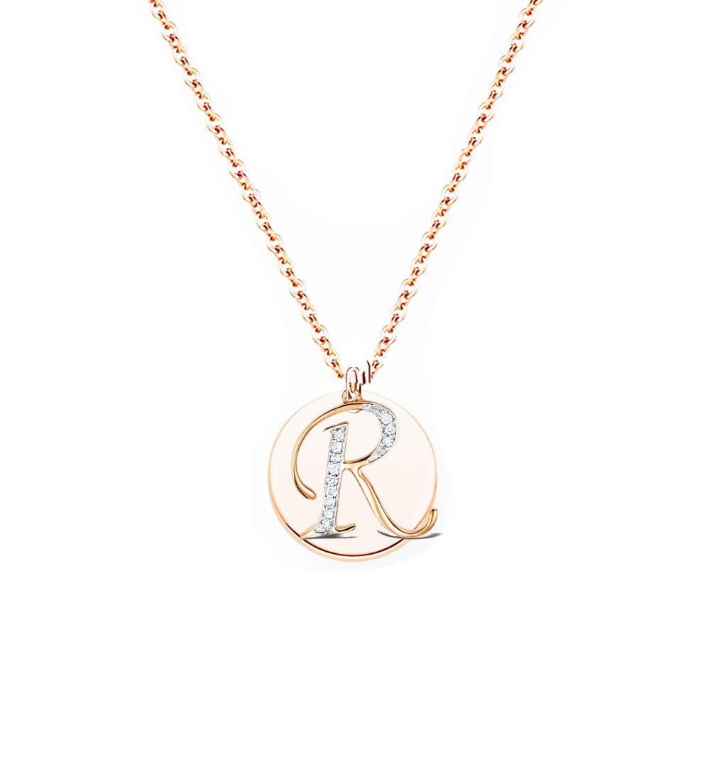 Baobei Initial A-Z Letter Choker necklace 14k rose gold stainless steel personalised name round mirror charm pendant necklace for women Girls (R)