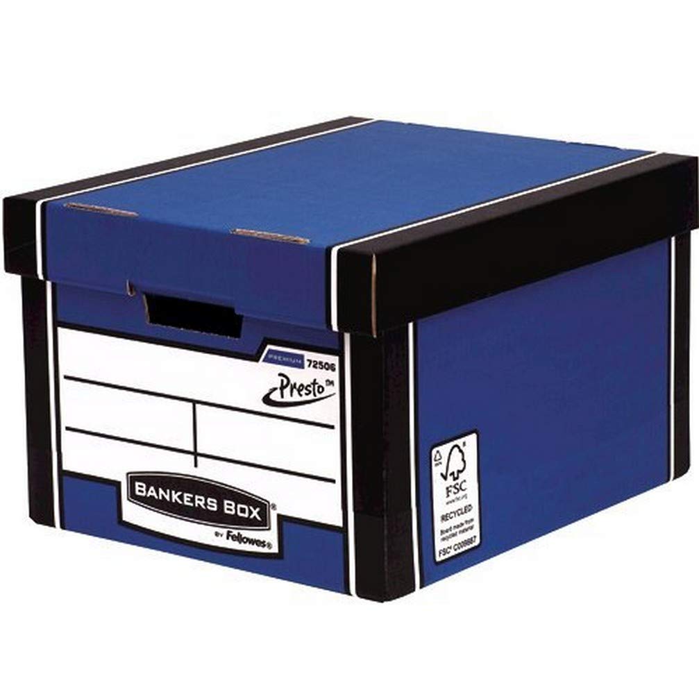 BANKERS BOX 10 Premium Classic Storage Box with Lids - Cardboard Storage Box with Lids for Office Storage - Archive Boxes with Handles - W33 x H25.4 x D38.1cm (Pack of 10) - Blue