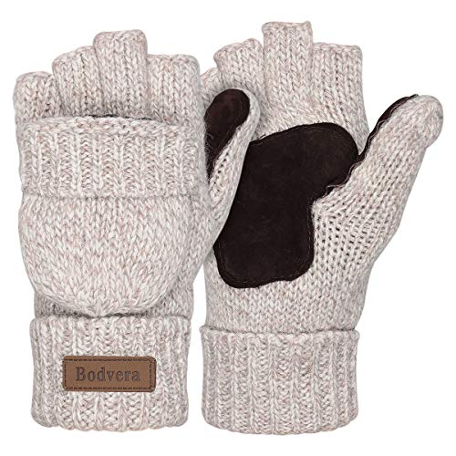 Bodvera Thermal Insulation Fingerless Texting Wool Gloves for Women and Men  Winter Warm Knitted Convertible Mi