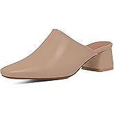 SHEMEE Women's Closed Square Toe Chunky Heel Slides Mule Pumps Slip On Mid Block Heels Slippers Sandals Backless Slingback Shoes