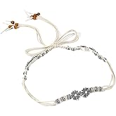 Delicate Flower Waist Body Chains for Women Double Daisy Floral Belts Chain Adjustable Bohemian Beaded Braided Rope Belly Body Jewelry for Dresses Jeans