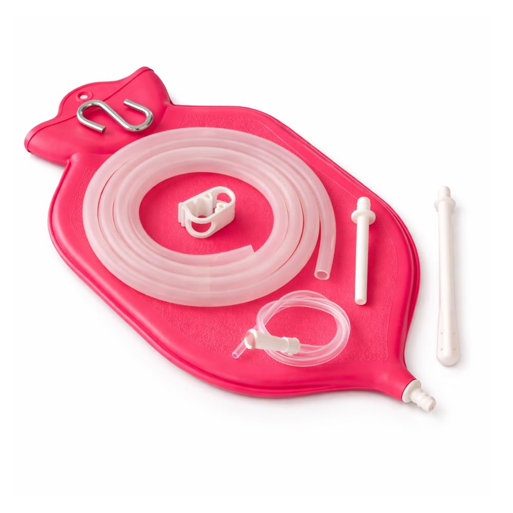 The HealthAndYoga(TM) NaturoFlo Enema Bag Kit - Open Fountain top (2 Quart) - Silicone Tubing and Strong Metal Suspension - Privacy Carry and Storage Bag by SoulGenie