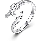 TIGER RIDER Dinosaur Ring 925 Sterling Silver Adjustable Open Dinosaur Rings for Women Dinosaur(7-8)