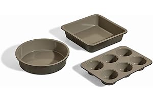 Our Place Wonder Oven Baker’s Kit – 3-Piece Toxin-Free Ceramic Nonstick Bakeware Set (20cm Round, 20cm Square, 6-Cup Muffin P