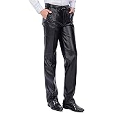 Idopy Men`s Classic Business Casual Regular-Fit Faux Leather Pants
