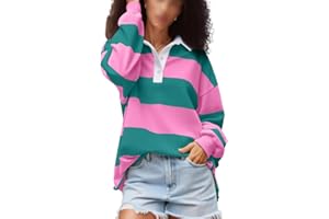 MEIWEILEYA Y2k Women Striped Rugby Polo Shirt Long Sleeve Collared Oversized Vneck Sweatshirt Vintage Jersey Girls Streetwear
