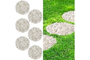 DOJOBKINB River Rock Stepping Stones Outdoor for Garden Walkway, 12 inch Diameter 6 Pcs Round Shape Paver Step Stones Polished Pebble River Stone Mat for Yard Lawn Patio Pathway Walk Way - White