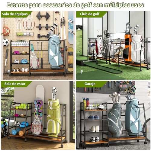 Simple Wisdom Palos de Golf Estante,Bolsa de Golf Almacenar,Golf Accesorios Almacenamiento Adecuado para Almacenar Palos Golf Pelotas de Golf,4 Capas Espacio de Almacenamiento Abierto(Color Retro)