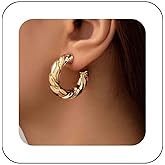 Iaceble Boho Round Hoop Earrings Chunky Twisted Hoop Earrings Twist Rope Open Hoop Earrings Polished Gold Half Hoop Earrings Jewelry for Women