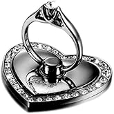 Cell Phone Ring Holder Grip Turns 360° Degrees & 180° Degrees Adjustable to Fit Your Needs Helps Stabilize Phone for Selfies and Wall Hook 4 Colors Available Heart Design 62902 (C - Black)